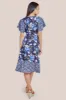 Flutter Sleeve Printed Midi Dress - Navy Print by Goddiva sold by Goddiva