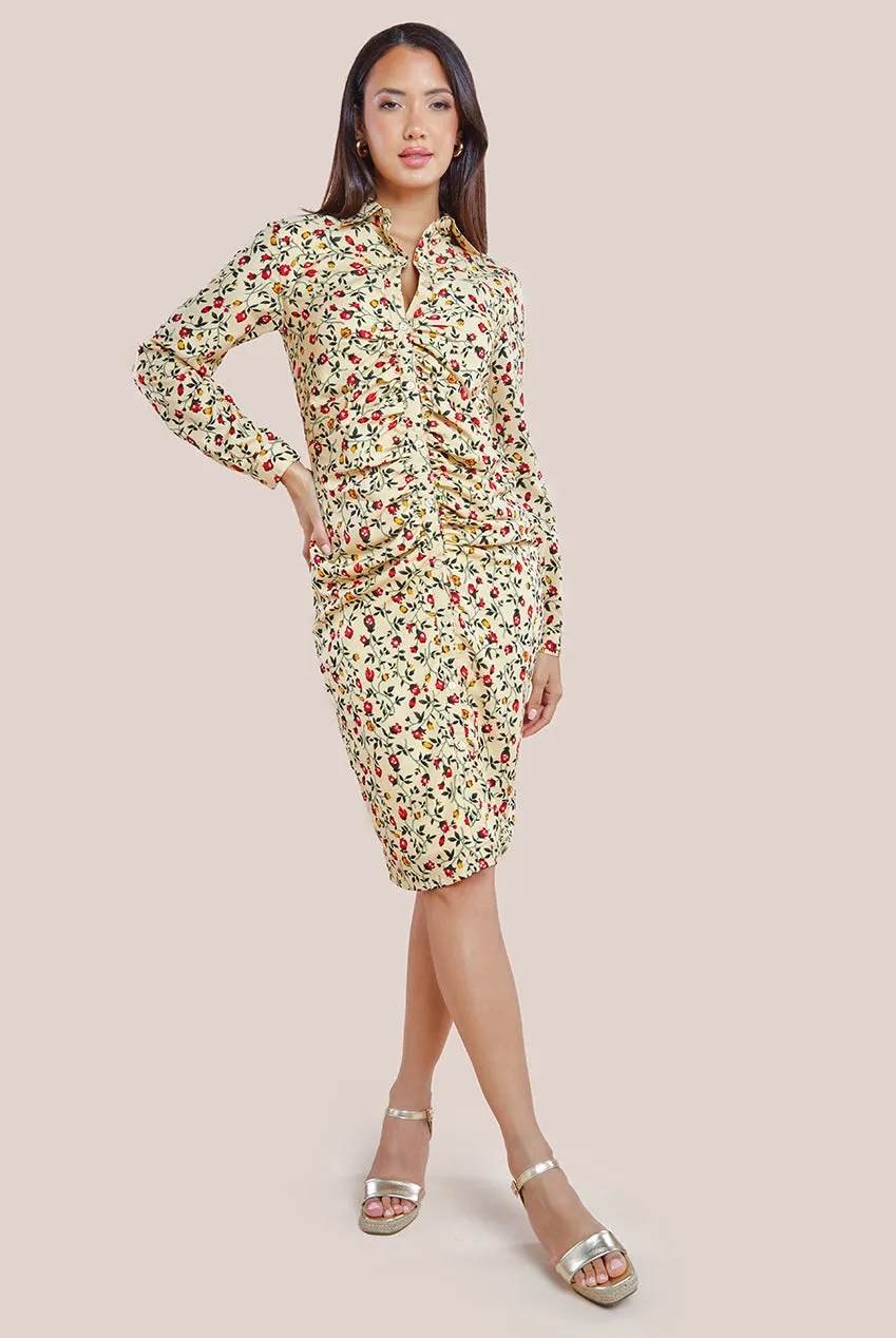 Floral Print Shirt Dress - Beige by City Goddess sold by Goddiva