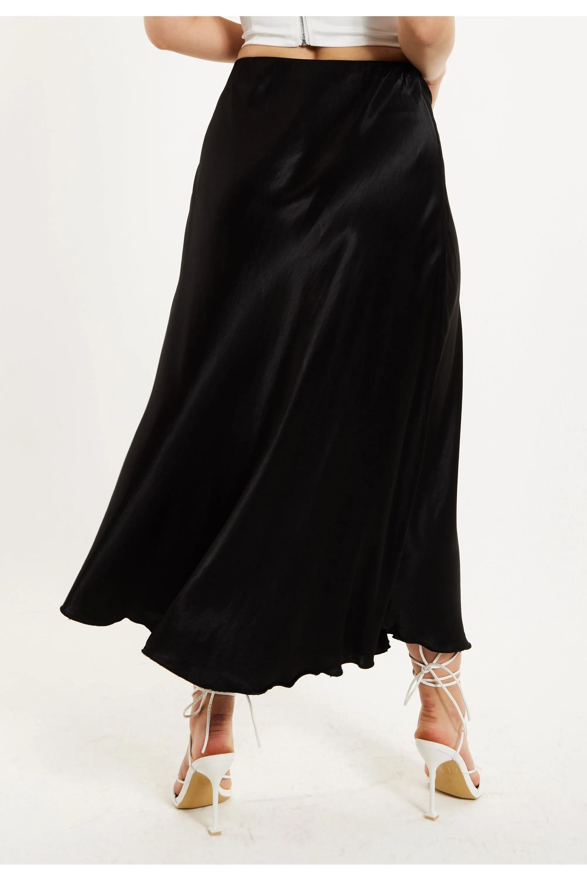 Bias Cut Black Satin Skirt by Liquorish sold by Goddiva product image thumbnail 2