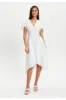 Checkered White Angel Sleeve Midi Wrap Dress In White by Liquorish sold by Goddiva