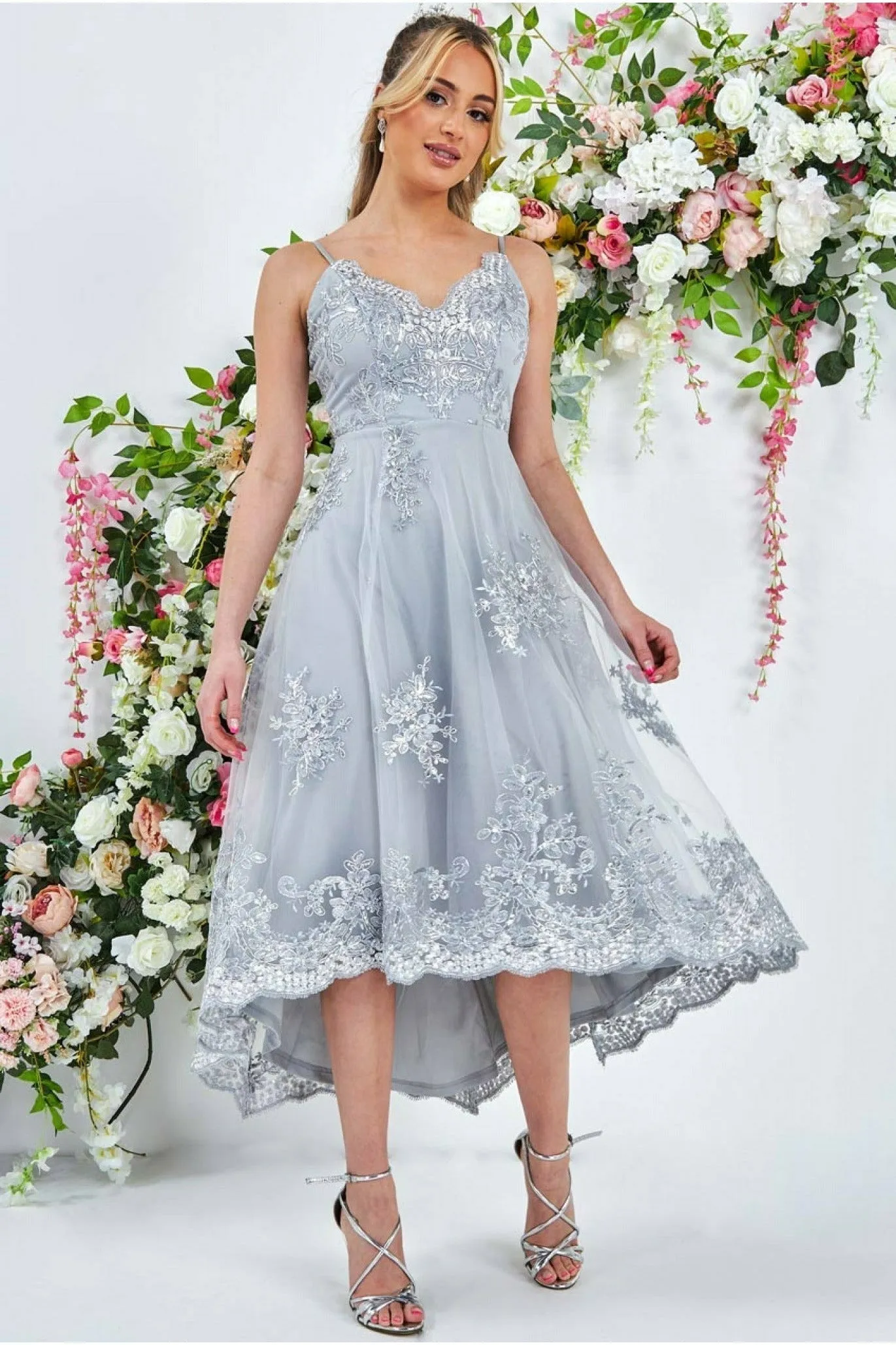 Goddiva High Low Scalloped Midi Dress - Silver sold by Goddiva product image thumbnail 2