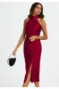 FS Collection Satin Halter Neck Tie Back Midi Dress In Red sold by Goddiva