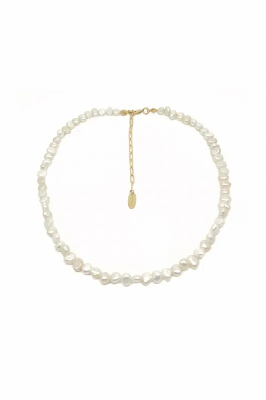 White Leaf Freshwater Pearl Choker In Gold sold by Goddiva