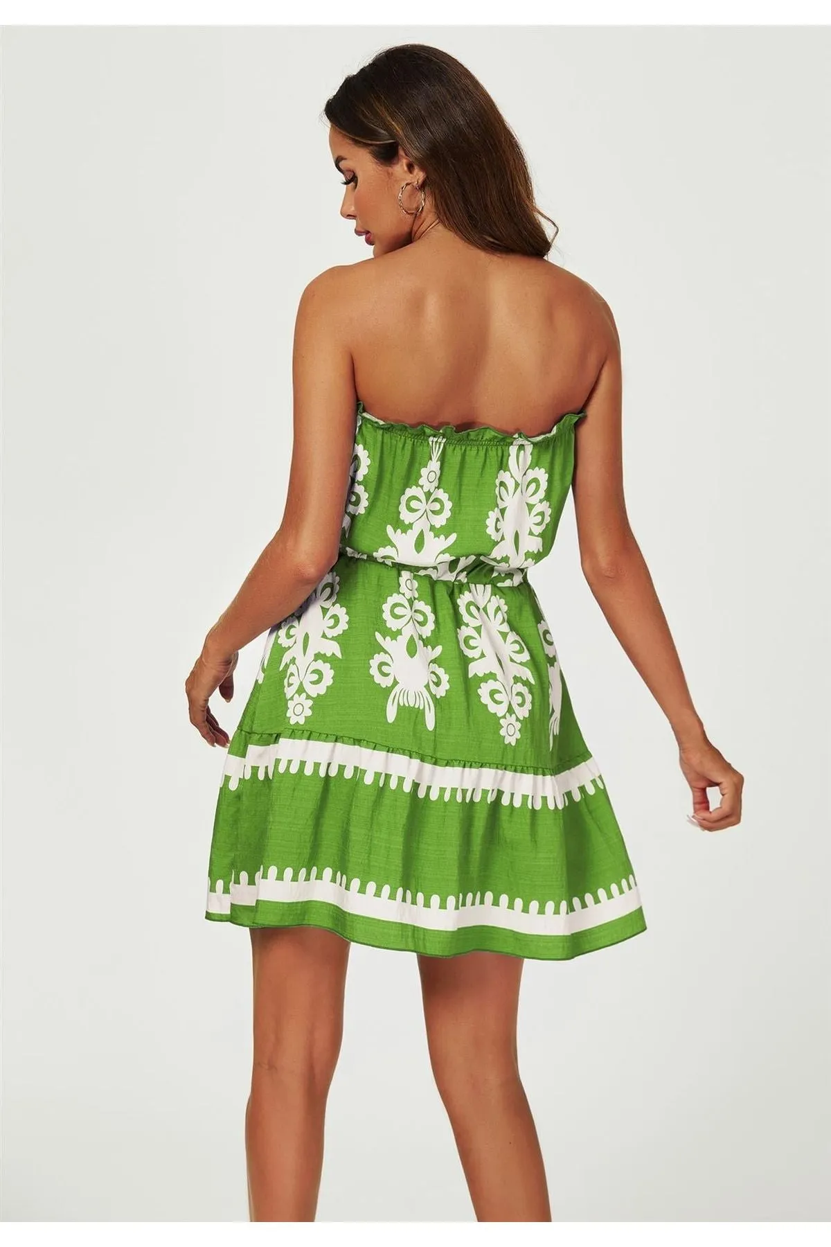 FS Collection Printed Broderie Strapless Mini Dress In Green sold by Goddiva product image thumbnail 2