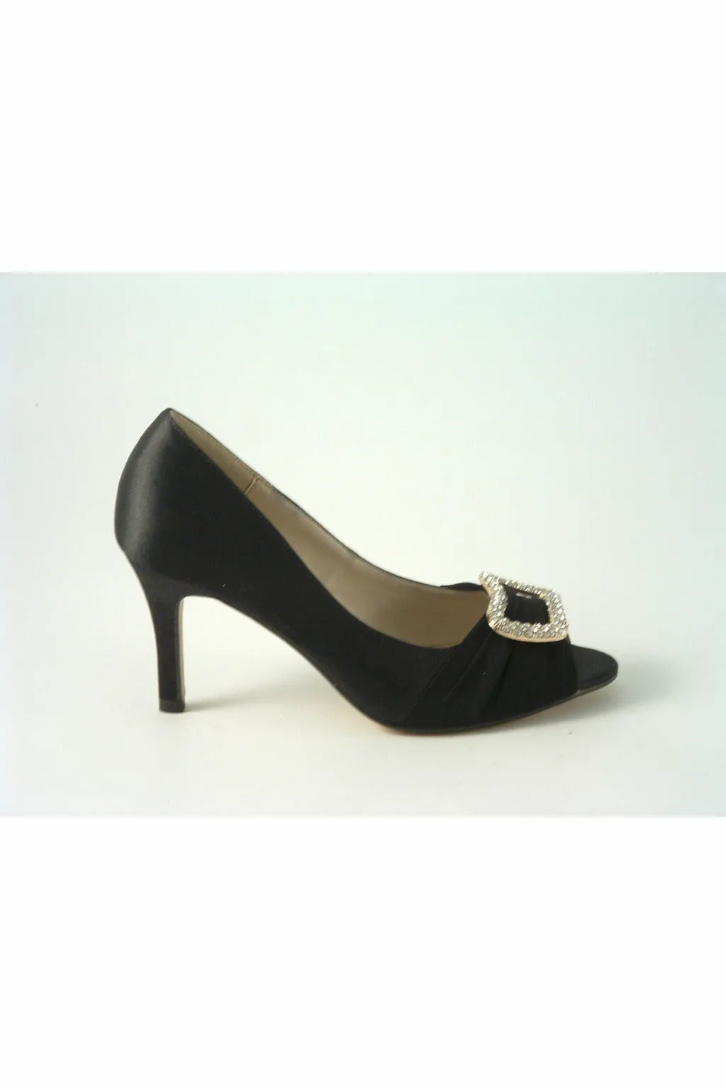 Glitz Shoes Diamante Black Satin Mid Heel Peep Toe Shoe sold by Goddiva product image thumbnail 2
