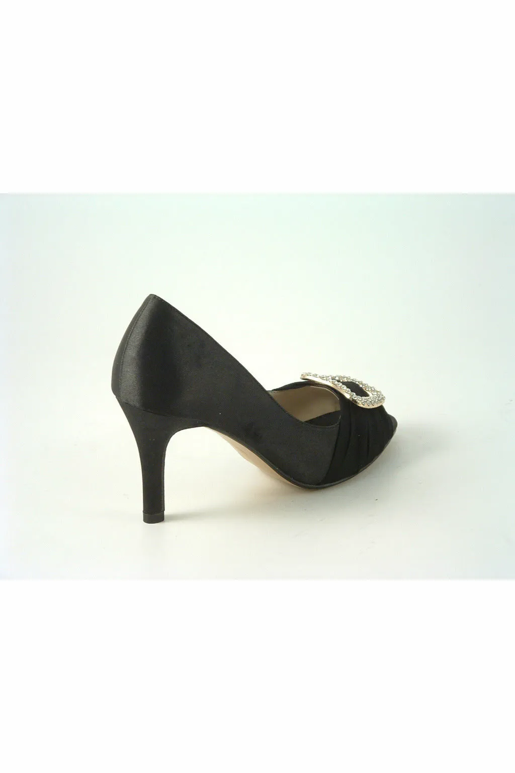 Glitz Shoes Diamante Black Satin Mid Heel Peep Toe Shoe sold by Goddiva product image thumbnail 3