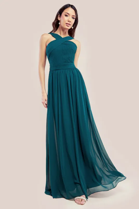 Halter Neck Chiffon Maxi Dress - Emerald Green by Goddiva sold by Goddiva