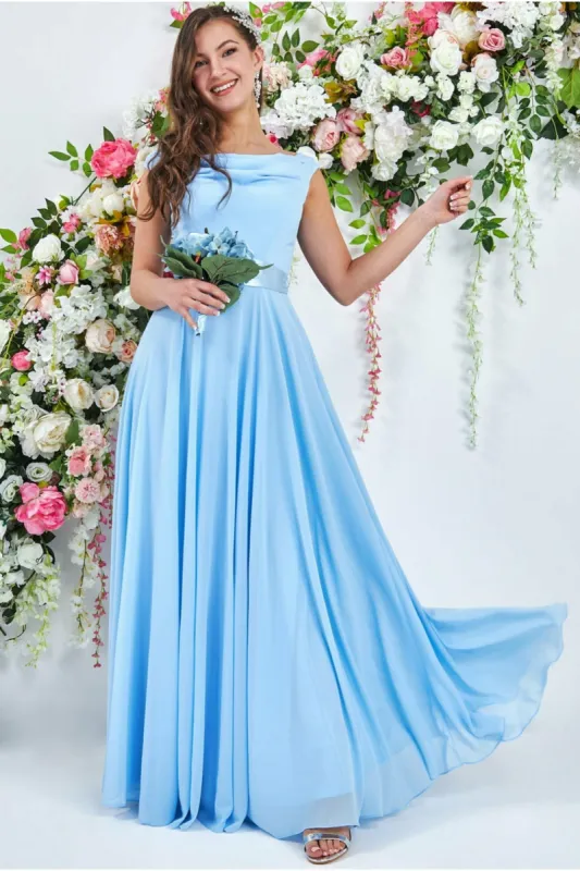 Goddiva Cowl Neck Chiffon Maxi Dress - Powder Blue sold by Goddiva