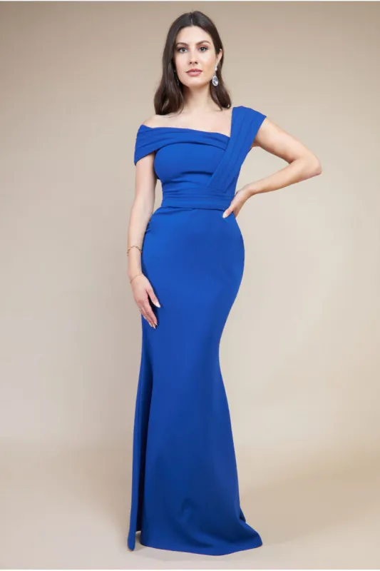 Goddiva One Shoulder Scuba Maxi Dress - Royal Blue sold by Goddiva