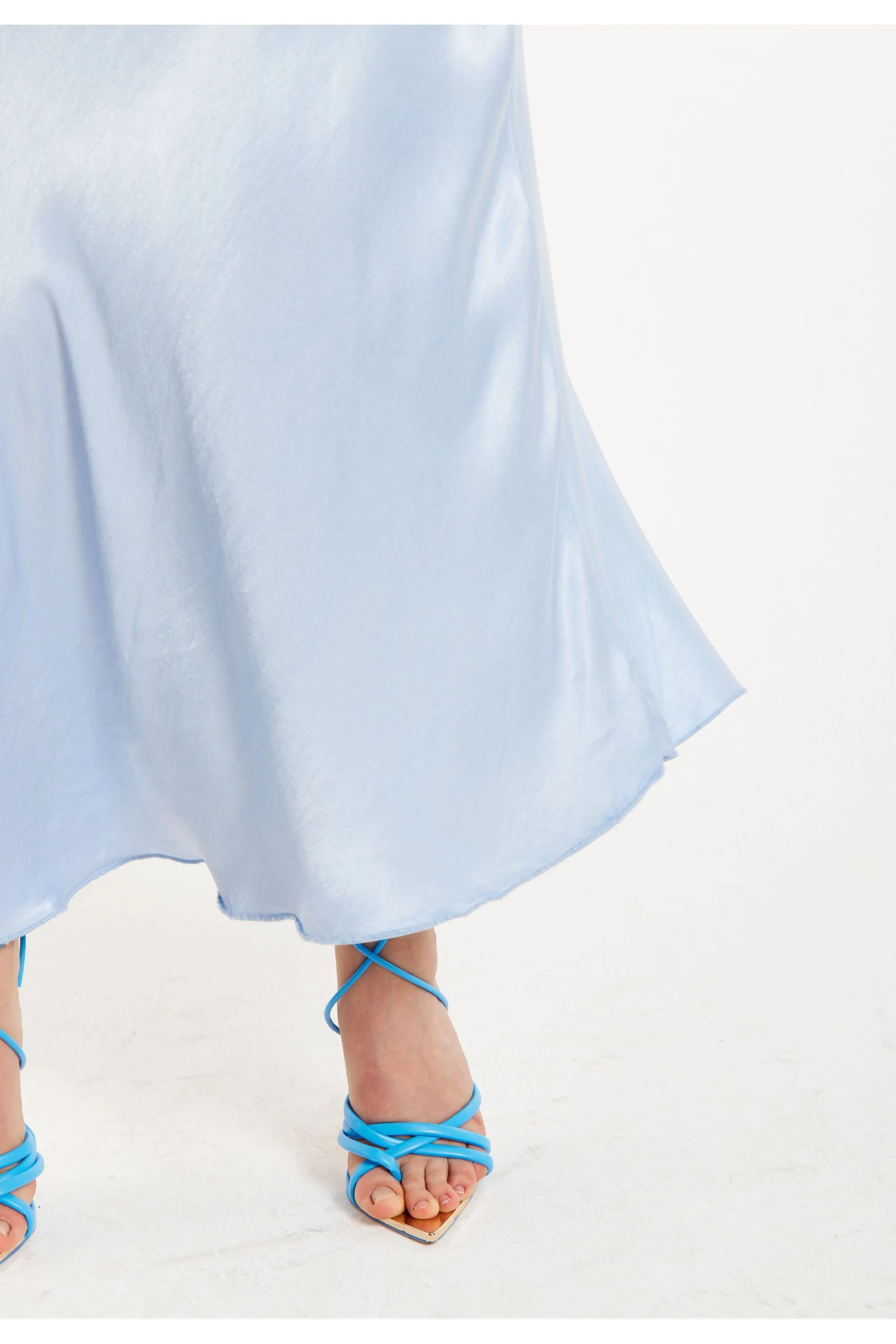 Bias Cut Aqua Blue Satin Skirt by Liquorish sold by Goddiva product image thumbnail 5