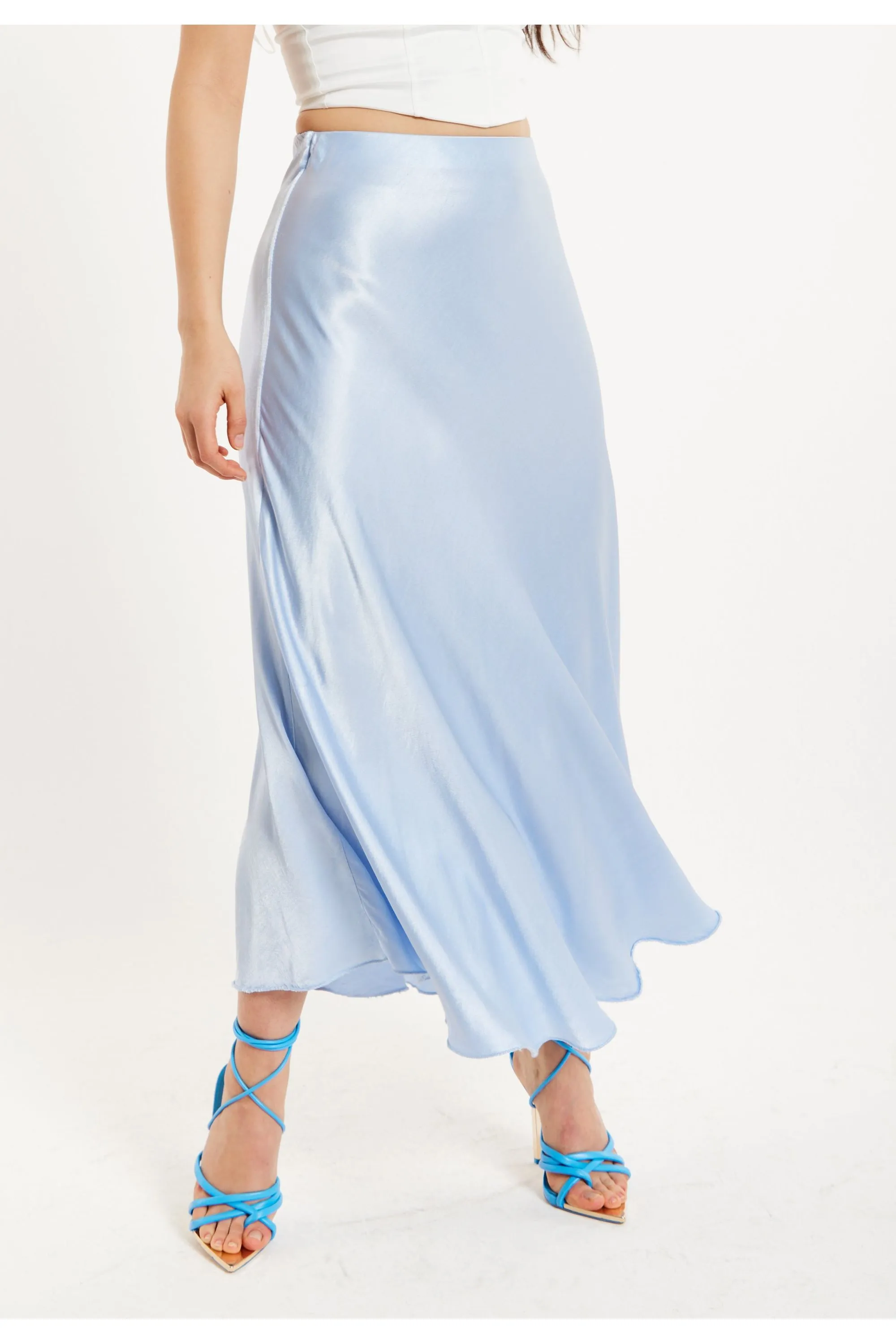Bias Cut Aqua Blue Satin Skirt by Liquorish sold by Goddiva product image thumbnail 2