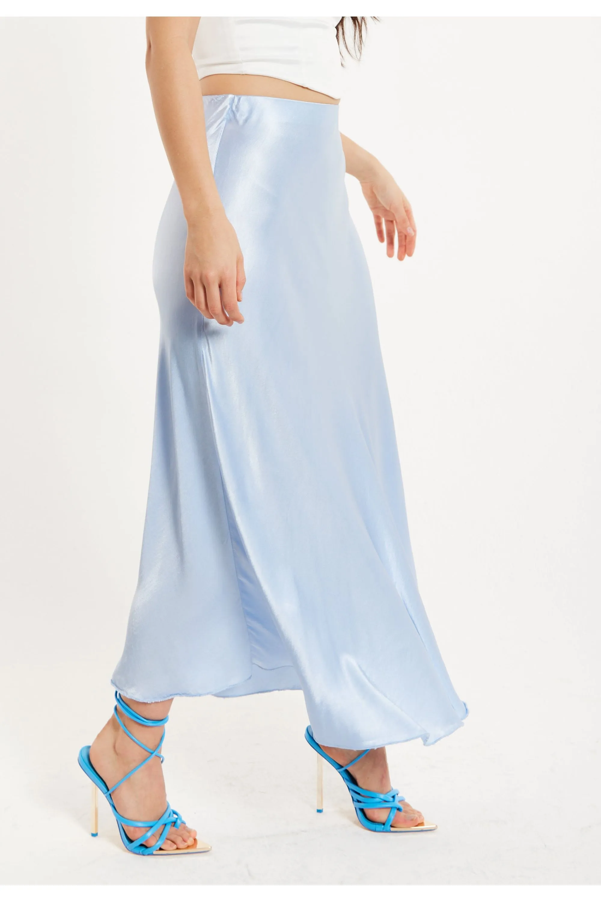 Bias Cut Aqua Blue Satin Skirt by Liquorish sold by Goddiva product image thumbnail 3
