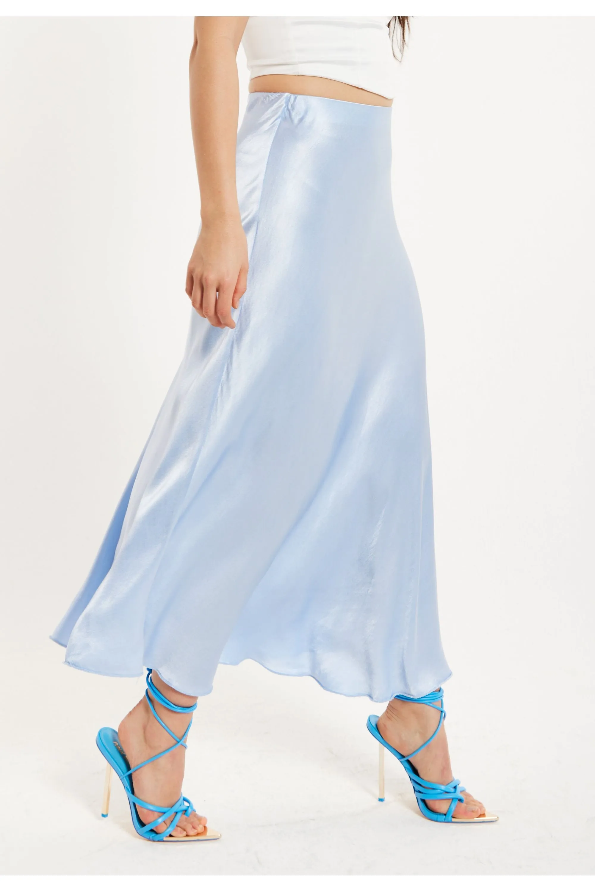 Bias Cut Aqua Blue Satin Skirt by Liquorish sold by Goddiva product image thumbnail 4