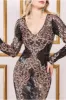 Contrast Sequin Long Sleeve Maxi Dress - Champagne by Goddiva sold by Goddiva