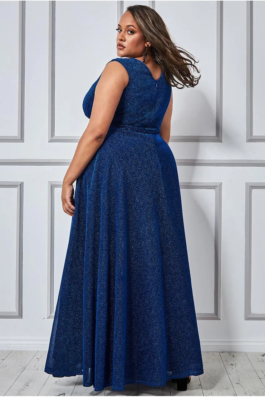 Goddiva Plus Crossover Lurex Glitter Maxi Dress - Royalblue sold by Goddiva product image thumbnail 2