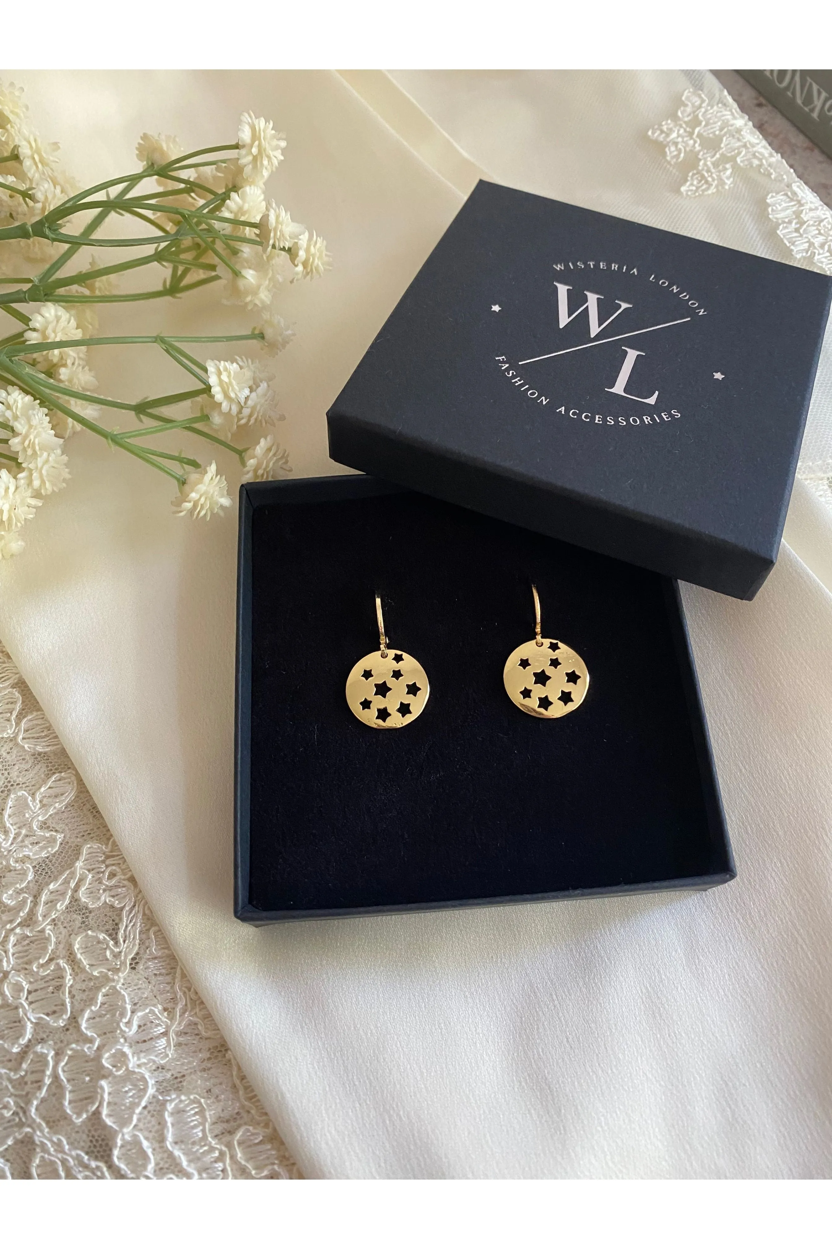 Wisteria London Halcyon Gold Star Huggie Hoop Earrings sold by Goddiva product image thumbnail 2