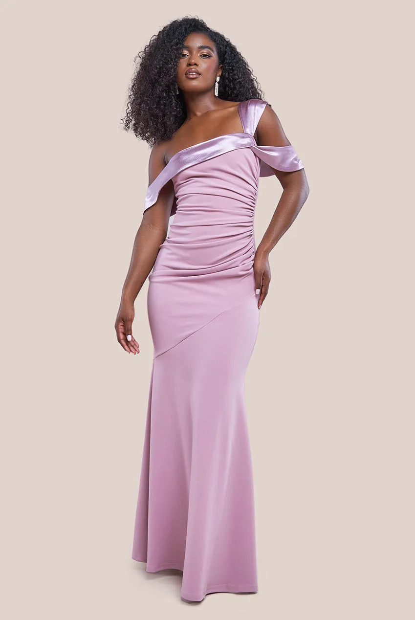 One Shoulder Satin Band Maxi Dress - Rose Pink by Goddiva sold by Goddiva