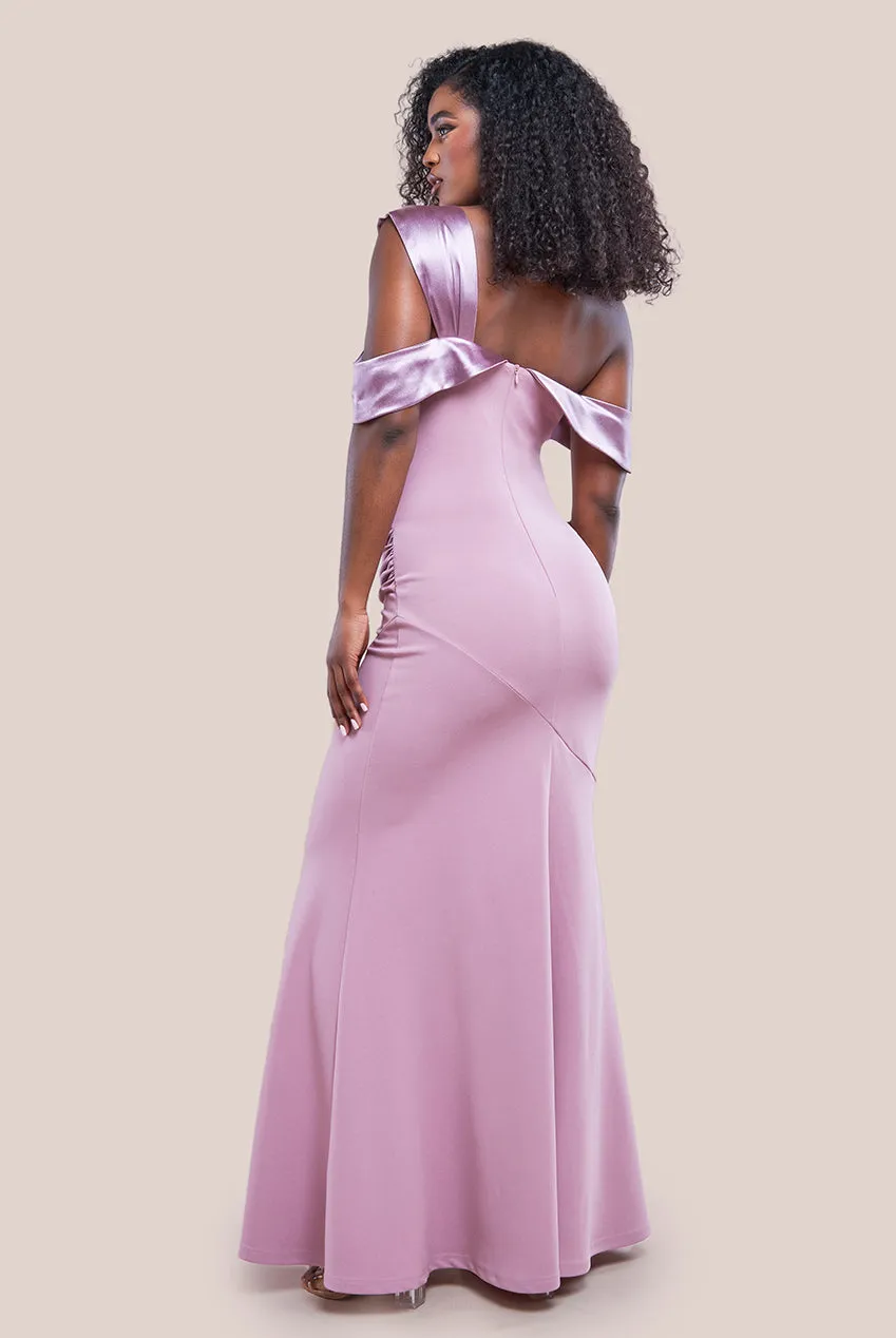 One Shoulder Satin Band Maxi Dress - Rose Pink by Goddiva sold by Goddiva product image thumbnail 2