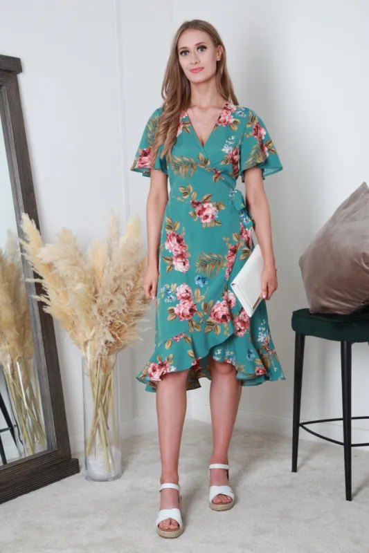 Double Second Printed Frill Hem True Wrap Dress sold by Goddiva