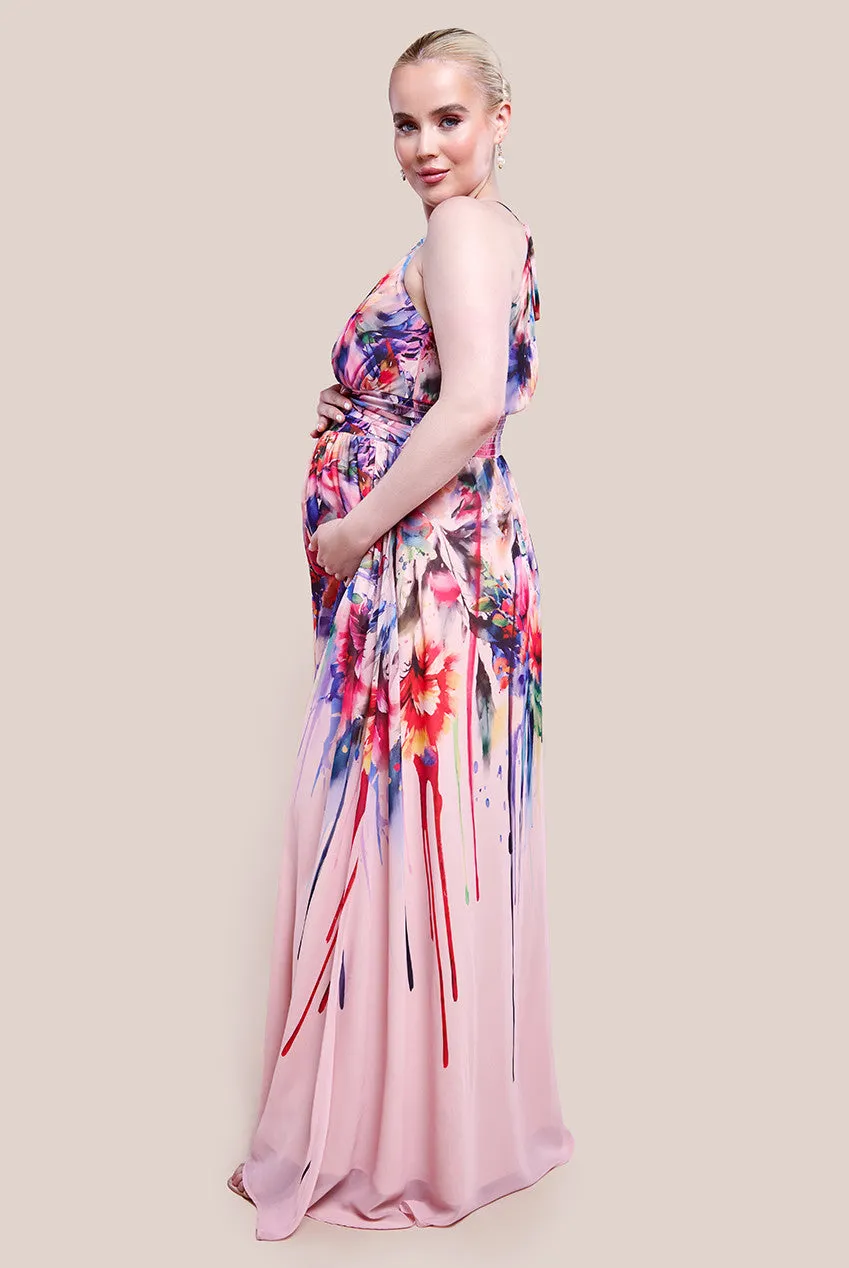 Goddiva Maternity Floral Printed Chiffon Halter Maxi Dress - Blush Floral sold by Goddiva product image thumbnail 2
