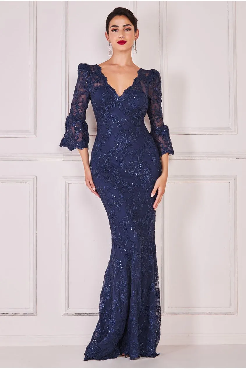 Scalloped Lace Maxi Dress - Navy by Goddiva sold by Goddiva