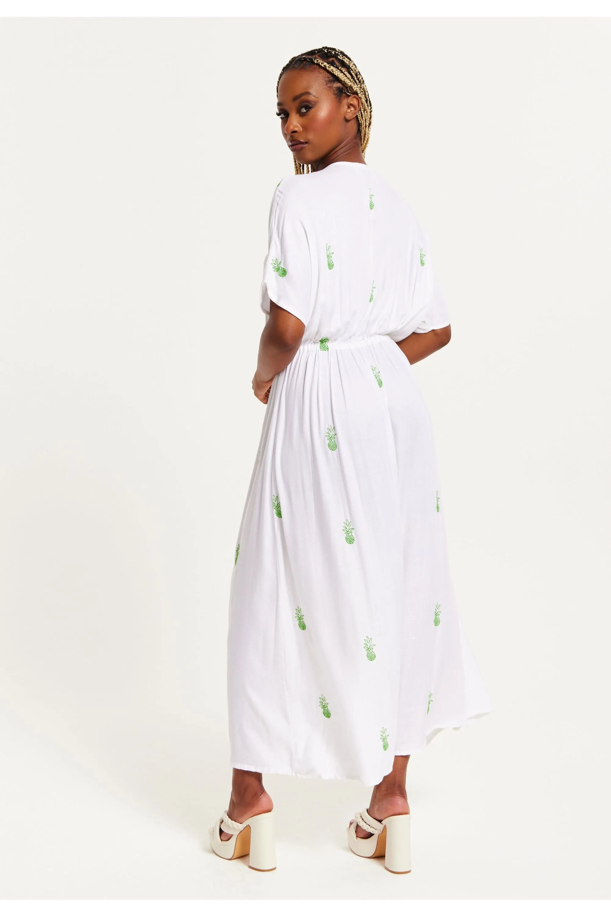 Liquorish White Maxi Beach Dress With Green Embroidery sold by Goddiva product image thumbnail 5