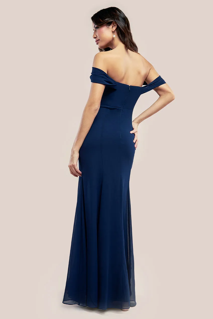 Chiffon Bardot Cowl Neck Maxi Dress - Navy by Goddiva sold by Goddiva product image thumbnail 2
