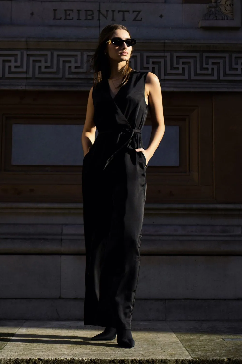 Sleeveless Wrap Satin Jumpsuit by Double Second sold by Goddiva product image thumbnail 4