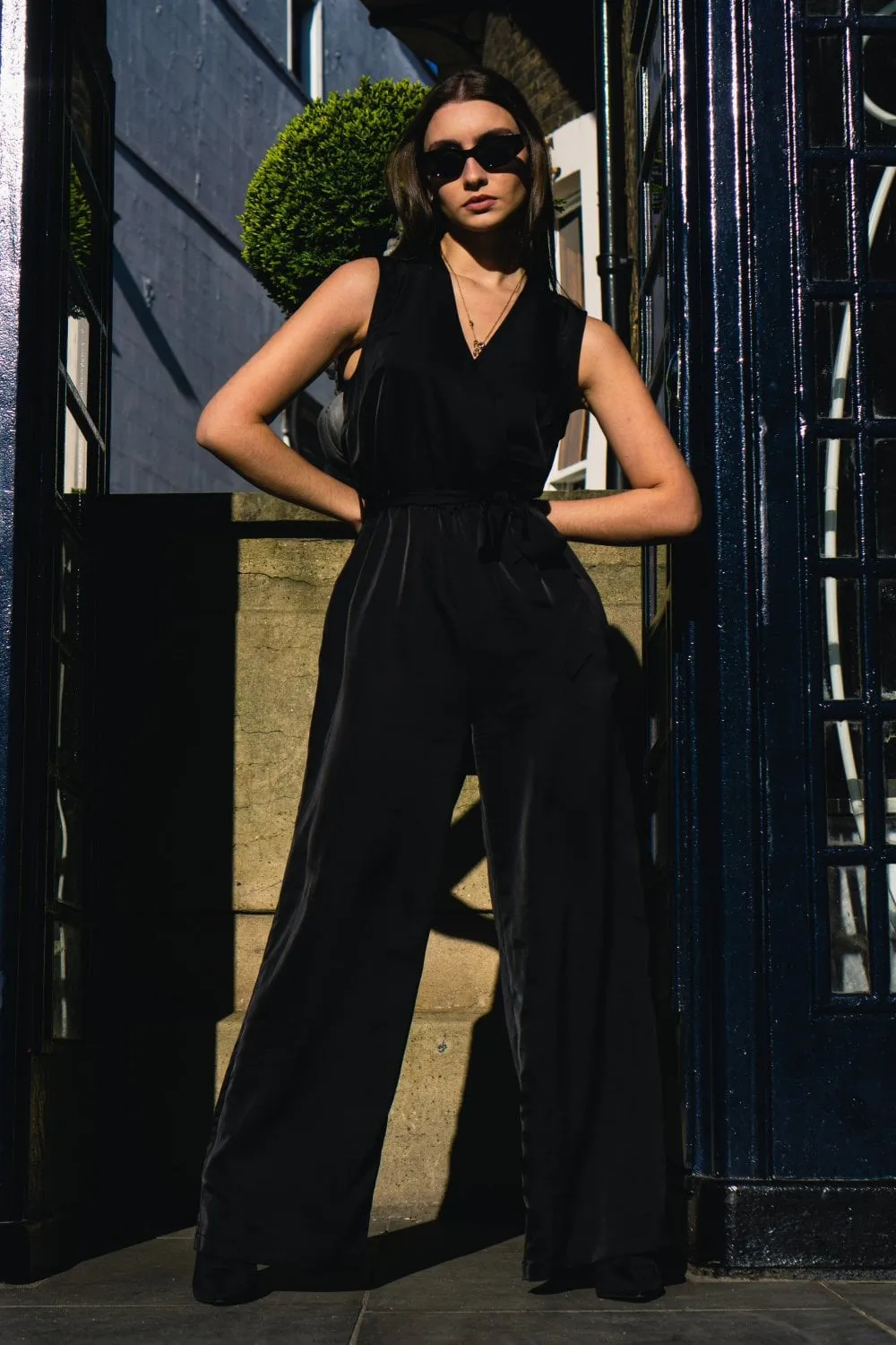 Sleeveless Wrap Satin Jumpsuit by Double Second sold by Goddiva