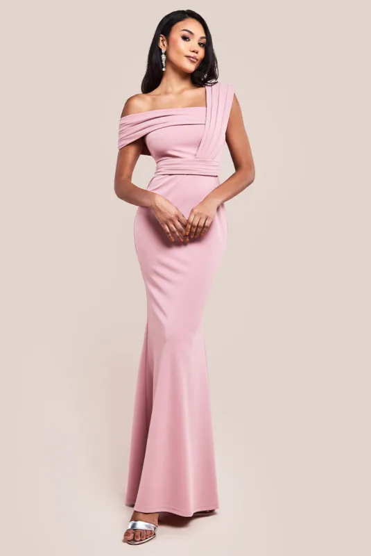 Goddiva One Shoulder Scuba Maxi Dress - Rose Pink sold by Goddiva