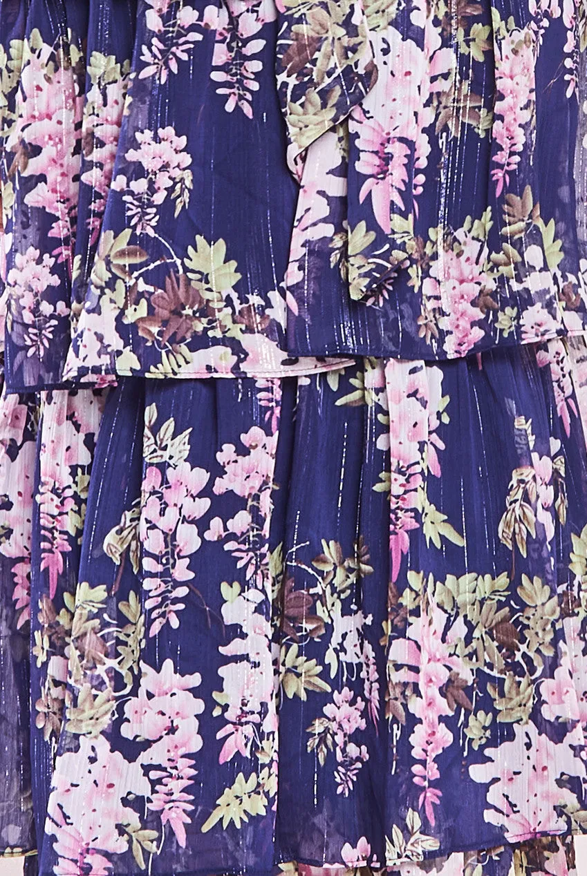 Multilayered Chiffon Maxi Dress - Navy Floral by Goddiva sold by Goddiva product image thumbnail 4