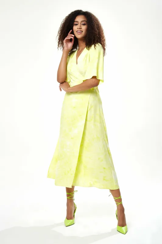 Liquorish Midi Wrap Dress In Yellow sold by Goddiva