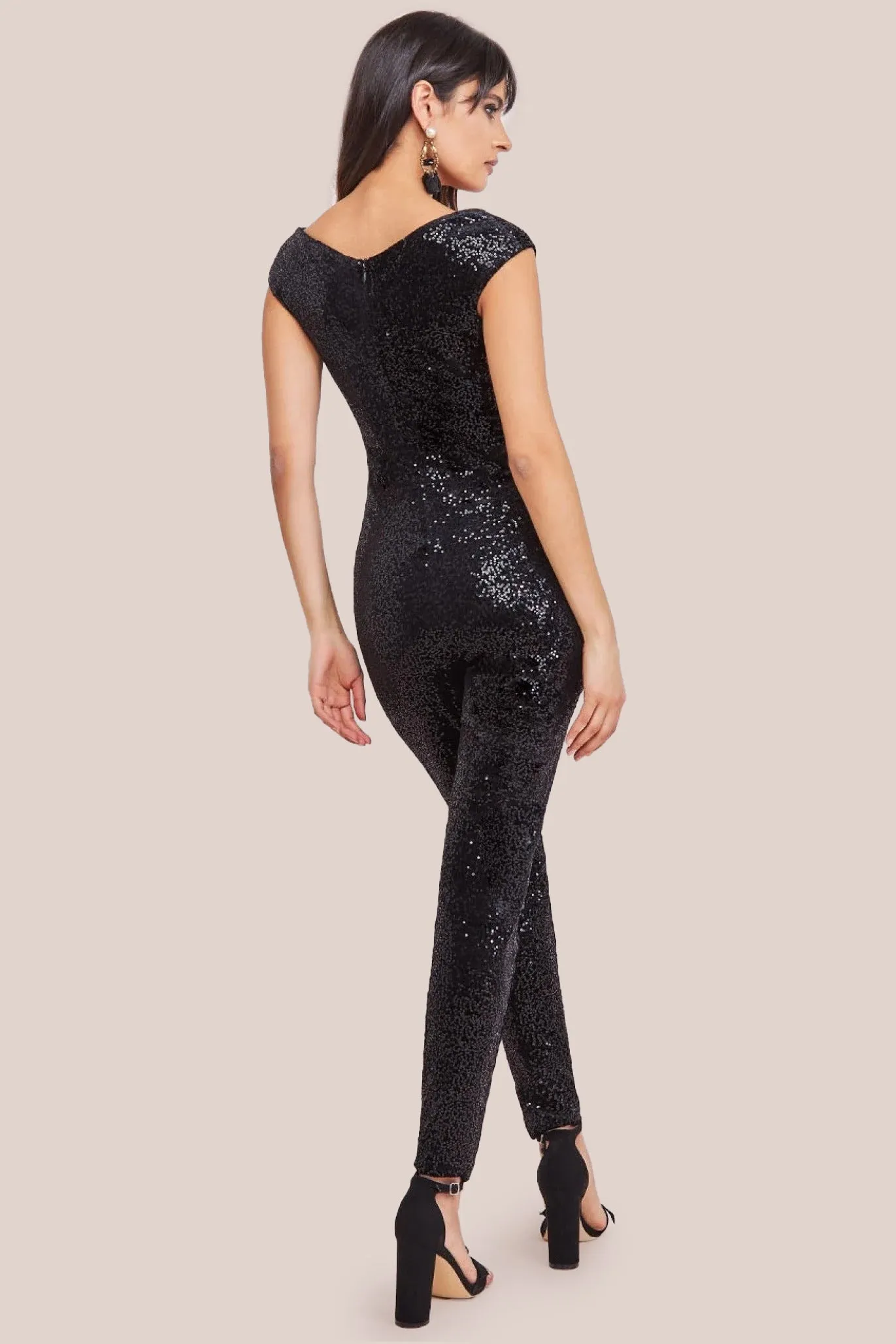 Sequin Velvet Bardot Jumpsuit - Black by Goddiva sold by Goddiva product image thumbnail 2