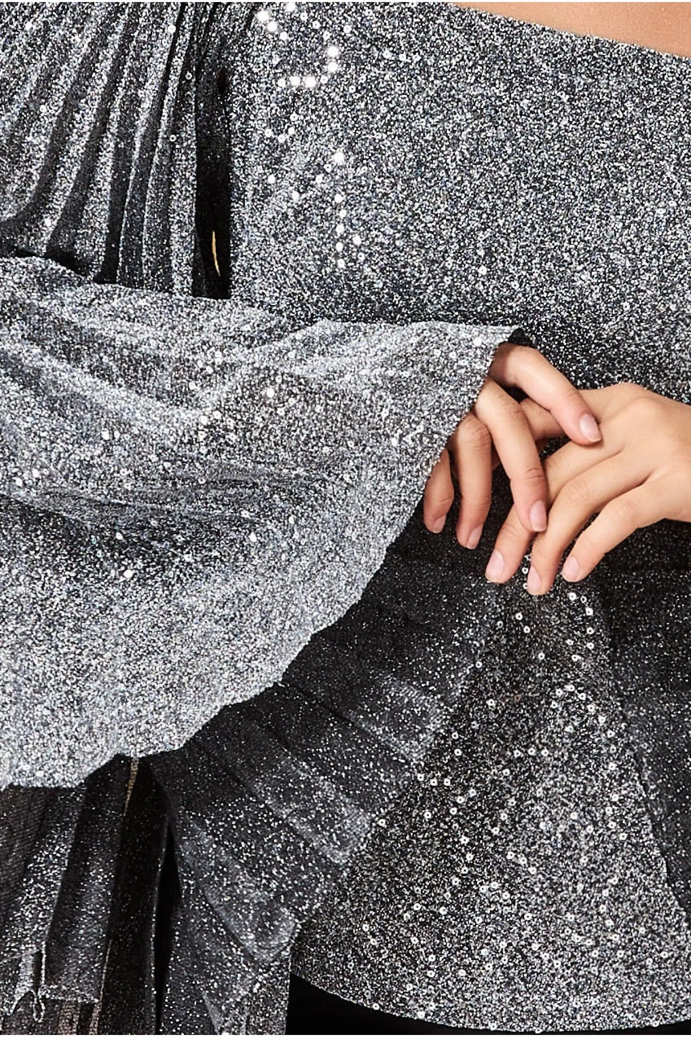 Sequin Lurex Bardot Pleated Sleeve Top - Silver by Goddiva sold by Goddiva product image thumbnail 5