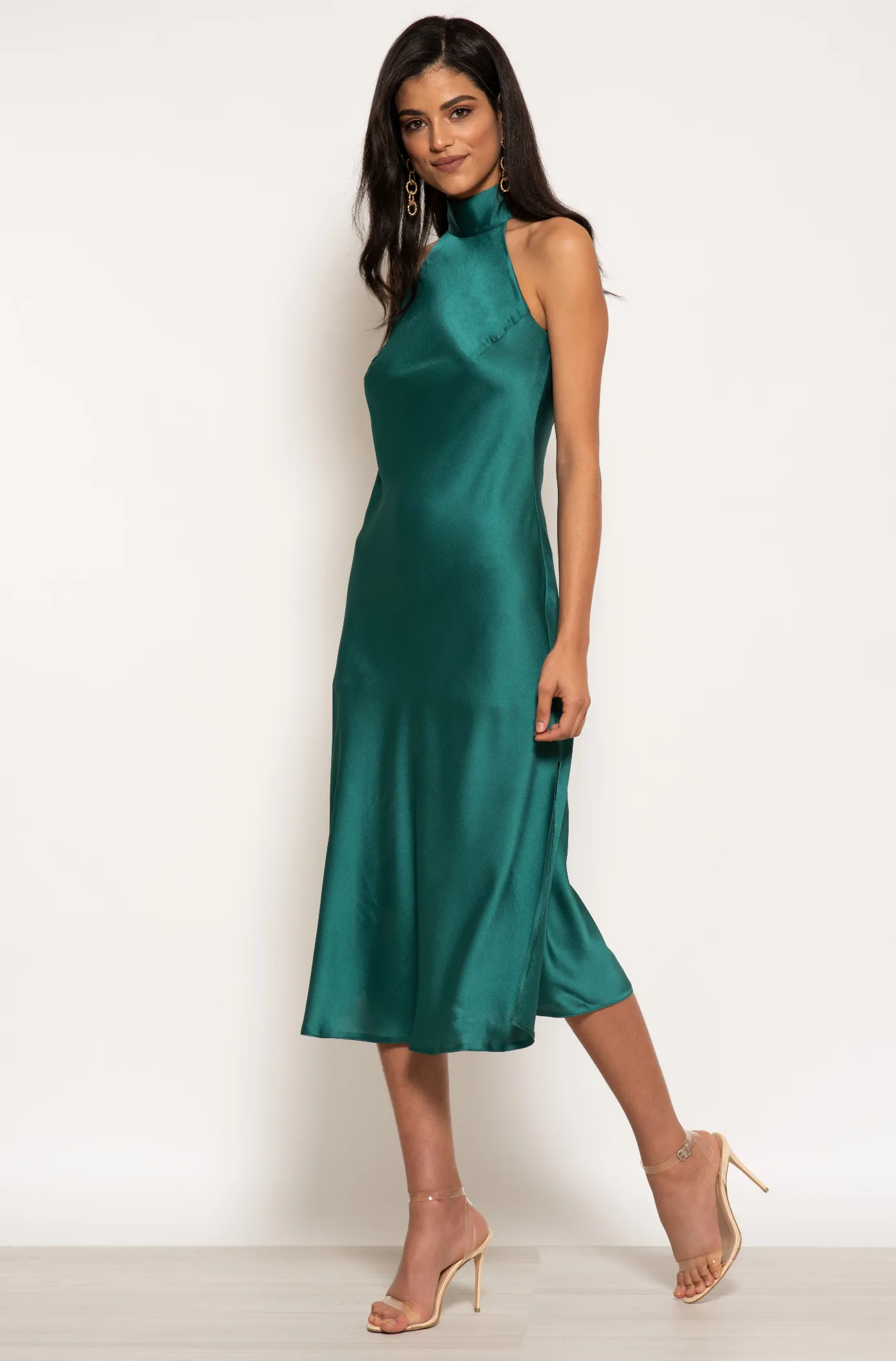 Halterneck Satin Midi Dress by Urban Touch sold by Goddiva product image thumbnail 4