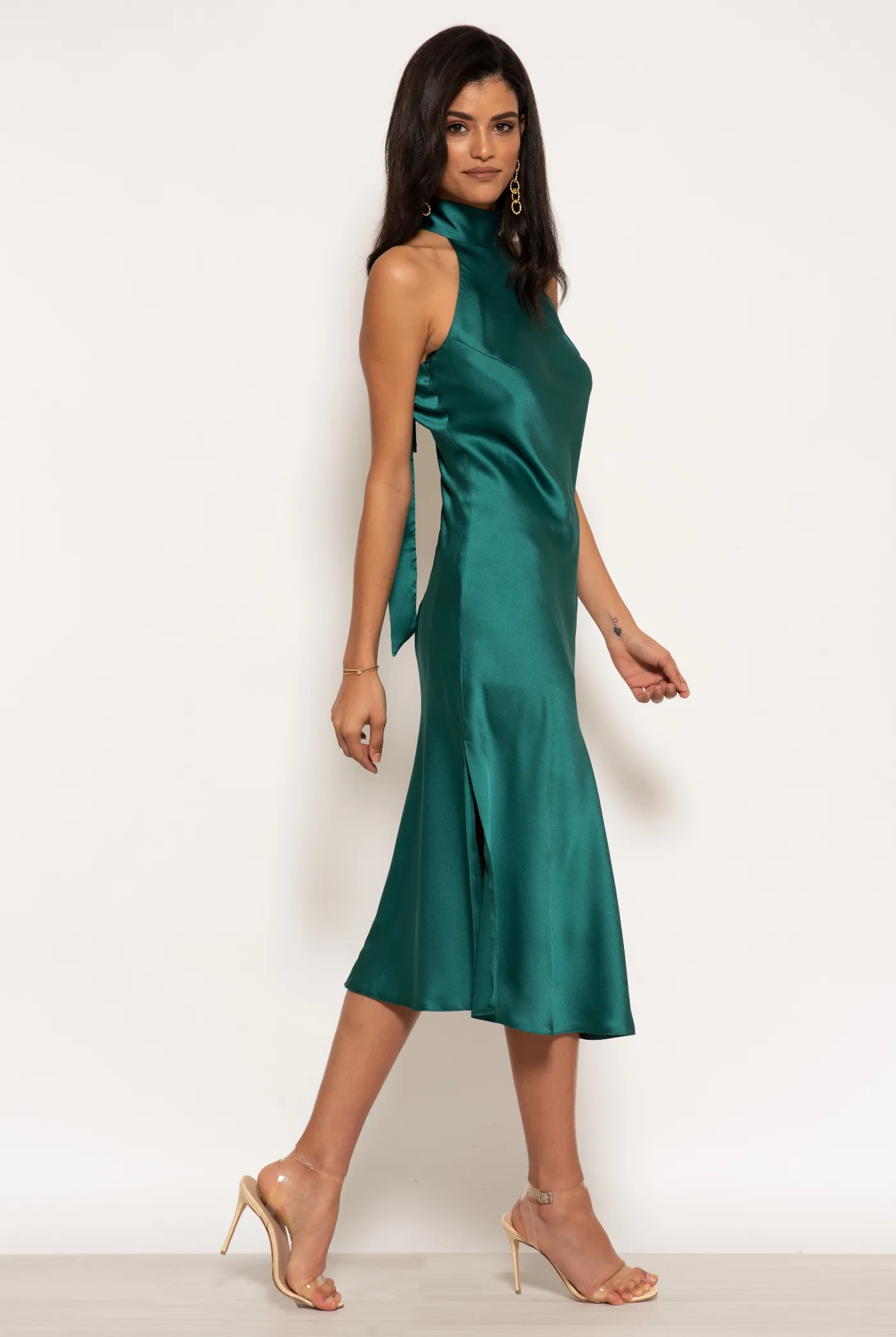 Halterneck Satin Midi Dress by Urban Touch sold by Goddiva product image thumbnail 3