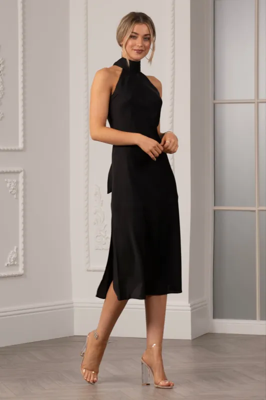 Halterneck Satin Midi Dress by Urban Touch sold by Goddiva