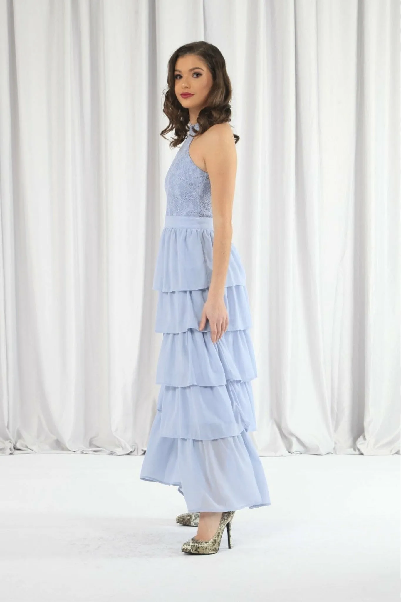 Double Second Light Blue Tiered Bridesmaid Dress sold by Goddiva product image thumbnail 5