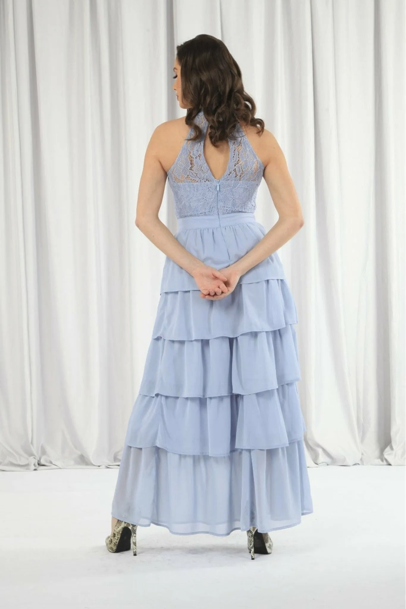 Double Second Light Blue Tiered Bridesmaid Dress sold by Goddiva product image thumbnail 2
