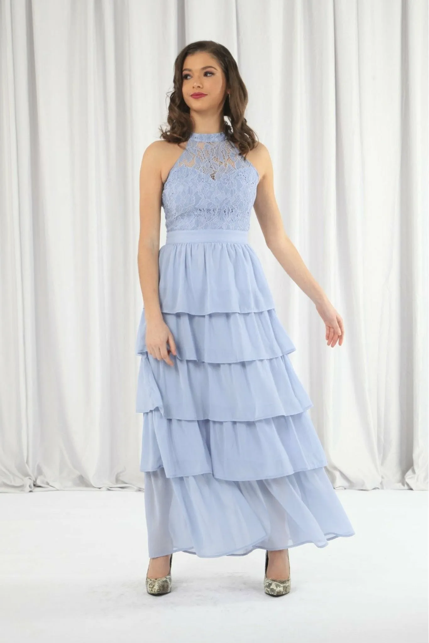 Double Second Light Blue Tiered Bridesmaid Dress sold by Goddiva product image thumbnail 3