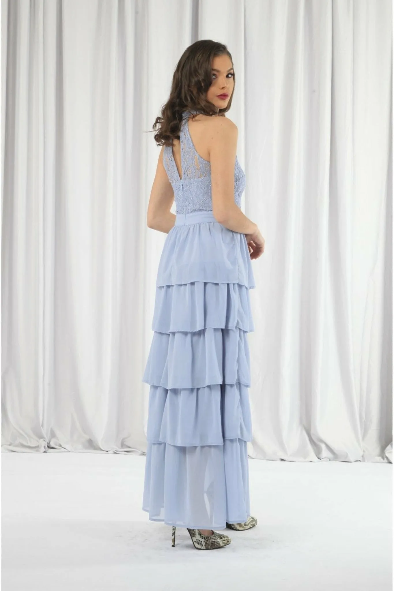 Double Second Light Blue Tiered Bridesmaid Dress sold by Goddiva product image thumbnail 4