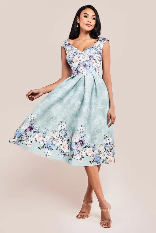 Sweetheart Floral Midi Dress - Sage Green by Goddiva sold by Goddiva