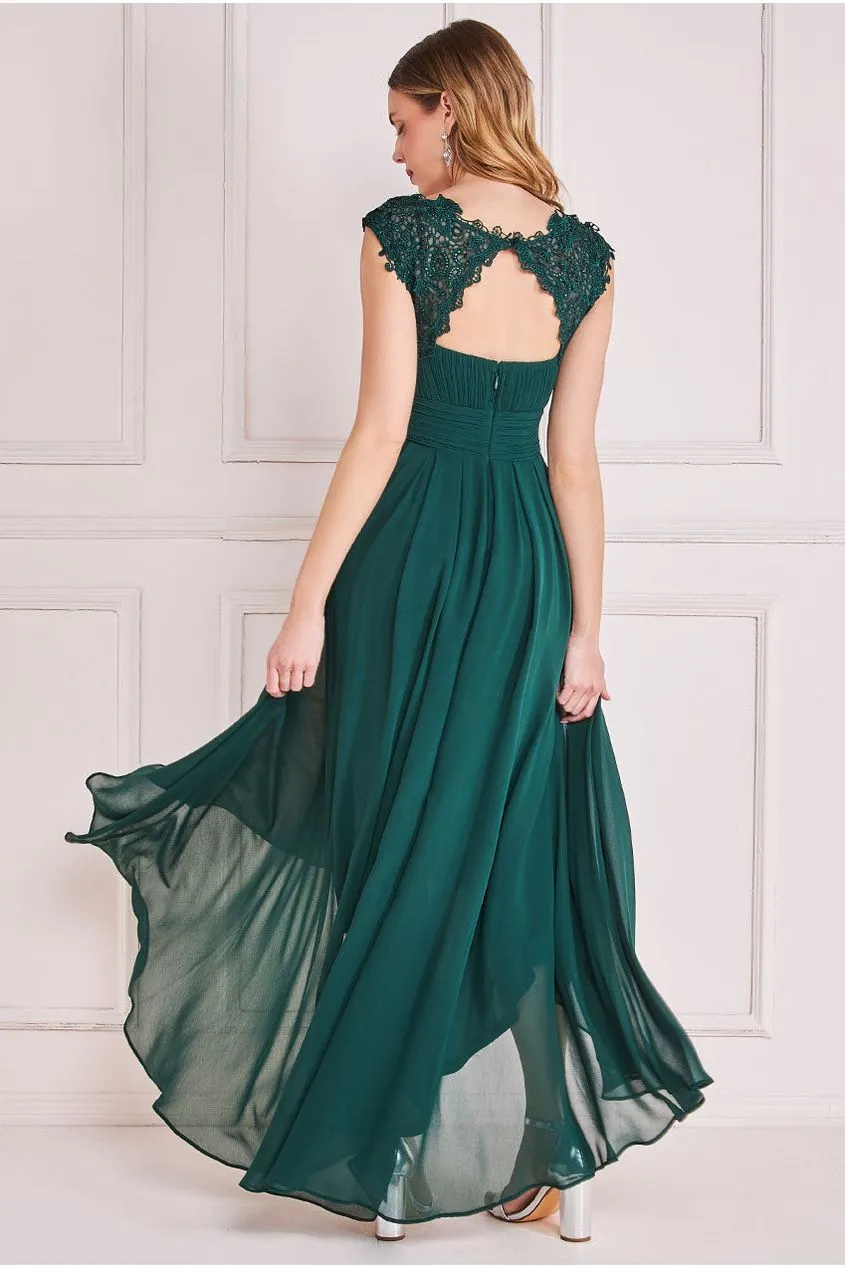 Crochet & Pleated Top High Low Maxi - Emerald by Goddiva sold by Goddiva product image thumbnail 2