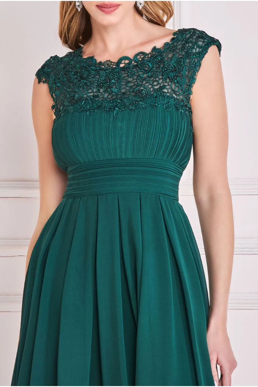 Crochet & Pleated Top High Low Maxi - Emerald by Goddiva sold by Goddiva product image thumbnail 3