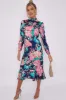 LOVE SUNSHINE Navy Floral Print Twill Satin Frilled Hem Midi Dress sold by Goddiva