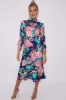 LOVE SUNSHINE Navy Floral Print Twill Satin Frilled Hem Midi Dress sold by Goddiva
