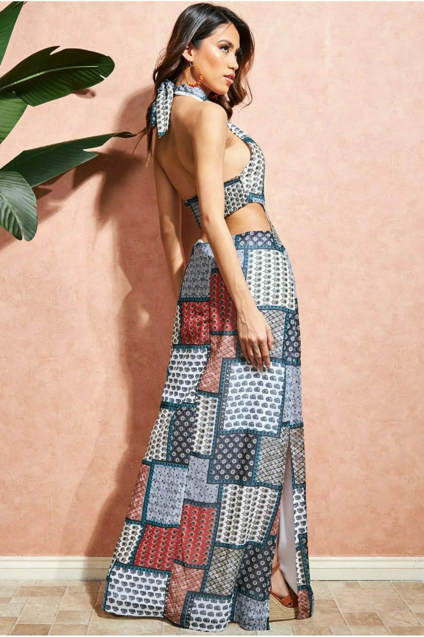 Halter Neck Printed Maxi Dress - Blue by City Goddess sold by Goddiva product image thumbnail 2