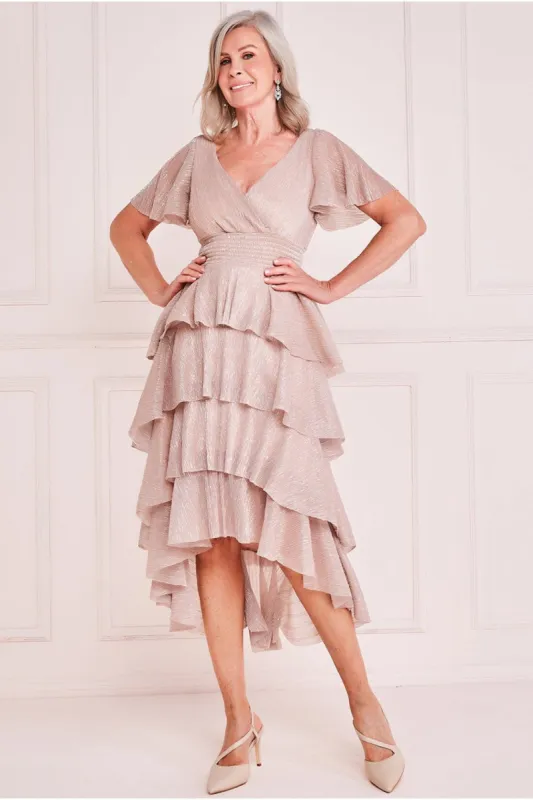 Lurex High Low Tiered Midi - Blush by Goddiva sold by Goddiva