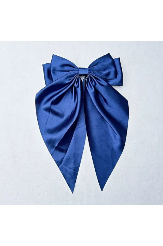 Navy Satin Hair Bow Navy Hair Clip Long Bow by QueenMee Accessories sold by Goddiva