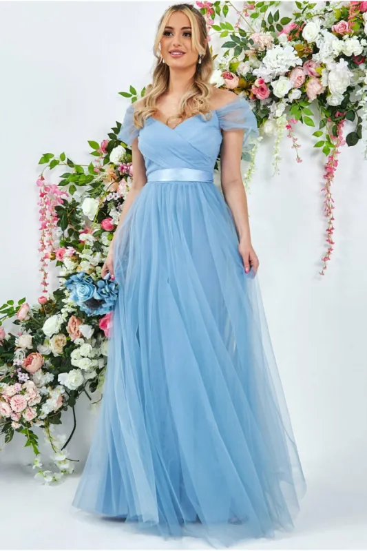 Off The Shoulder Princess Maxi Dress - Powder Blue by Goddiva sold by Goddiva